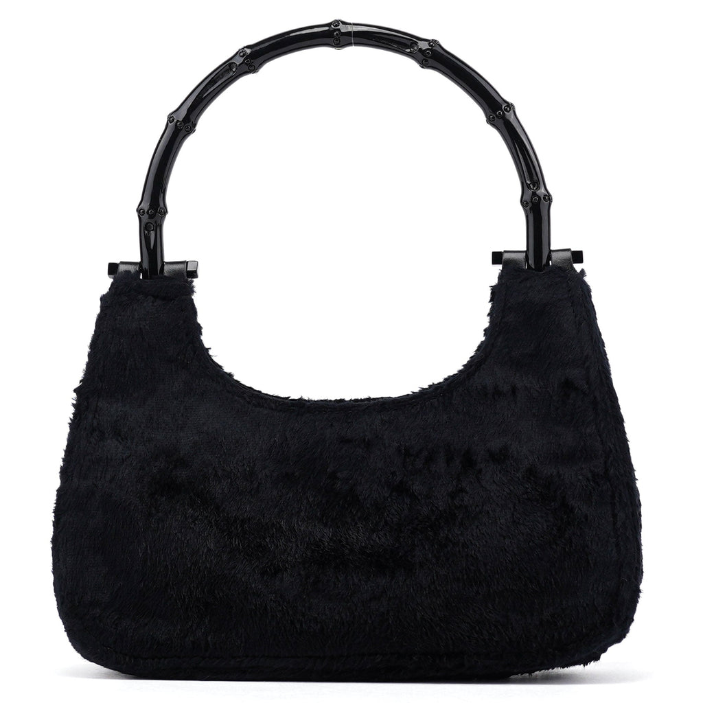 Black Faux Fur Bamboo Shoulder Bag