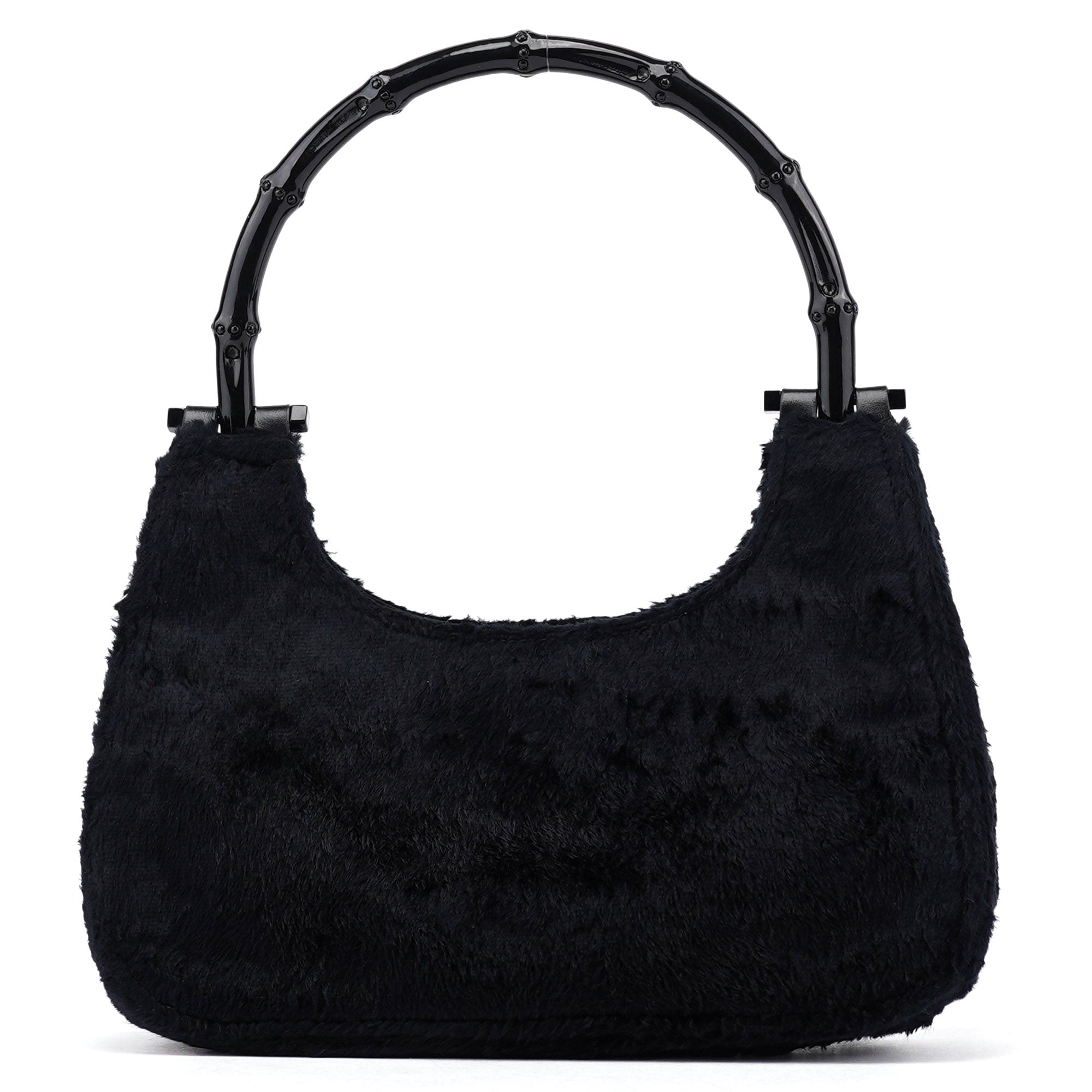 Black Faux Fur Bamboo Shoulder Bag