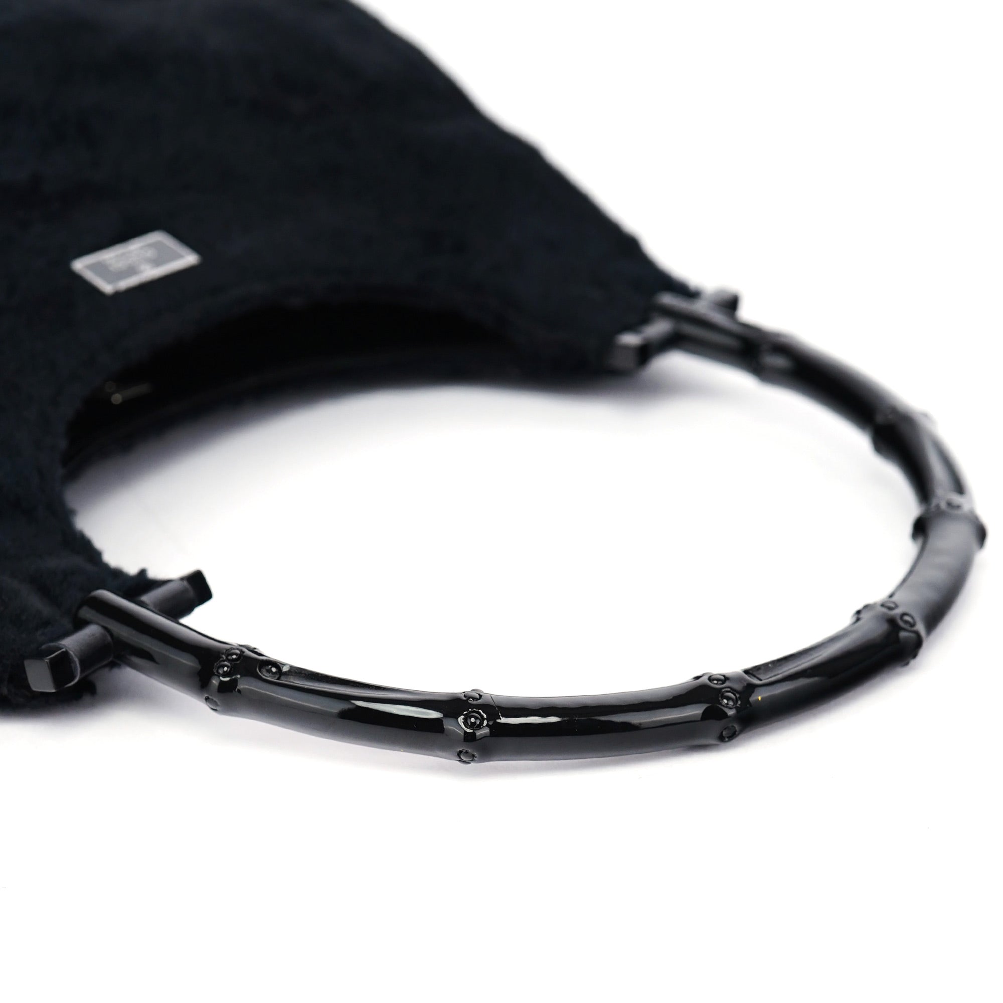 Black Faux Fur Bamboo Shoulder Bag