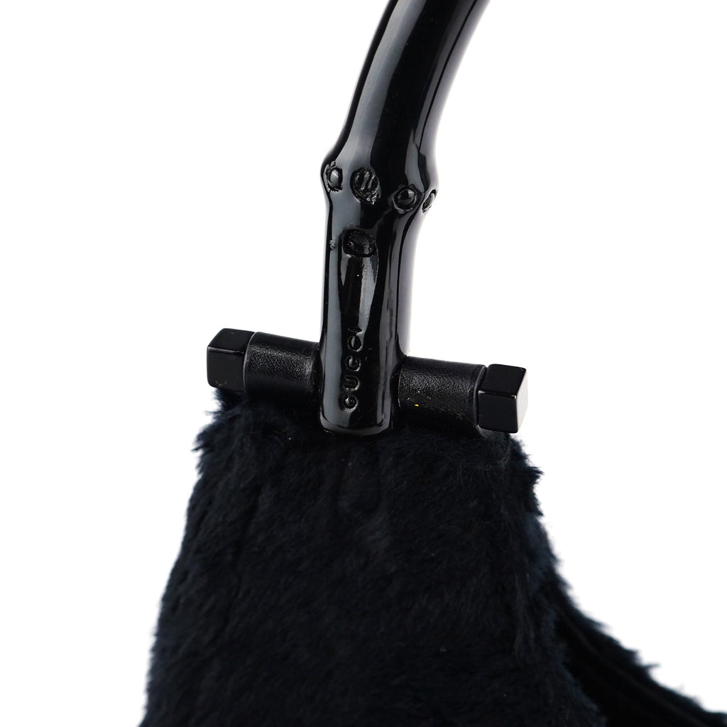 Black Faux Fur Bamboo Shoulder Bag