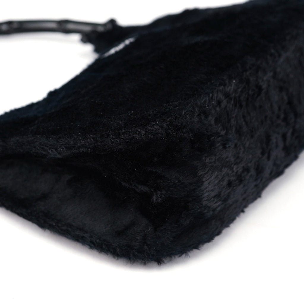 Black Faux Fur Bamboo Shoulder Bag
