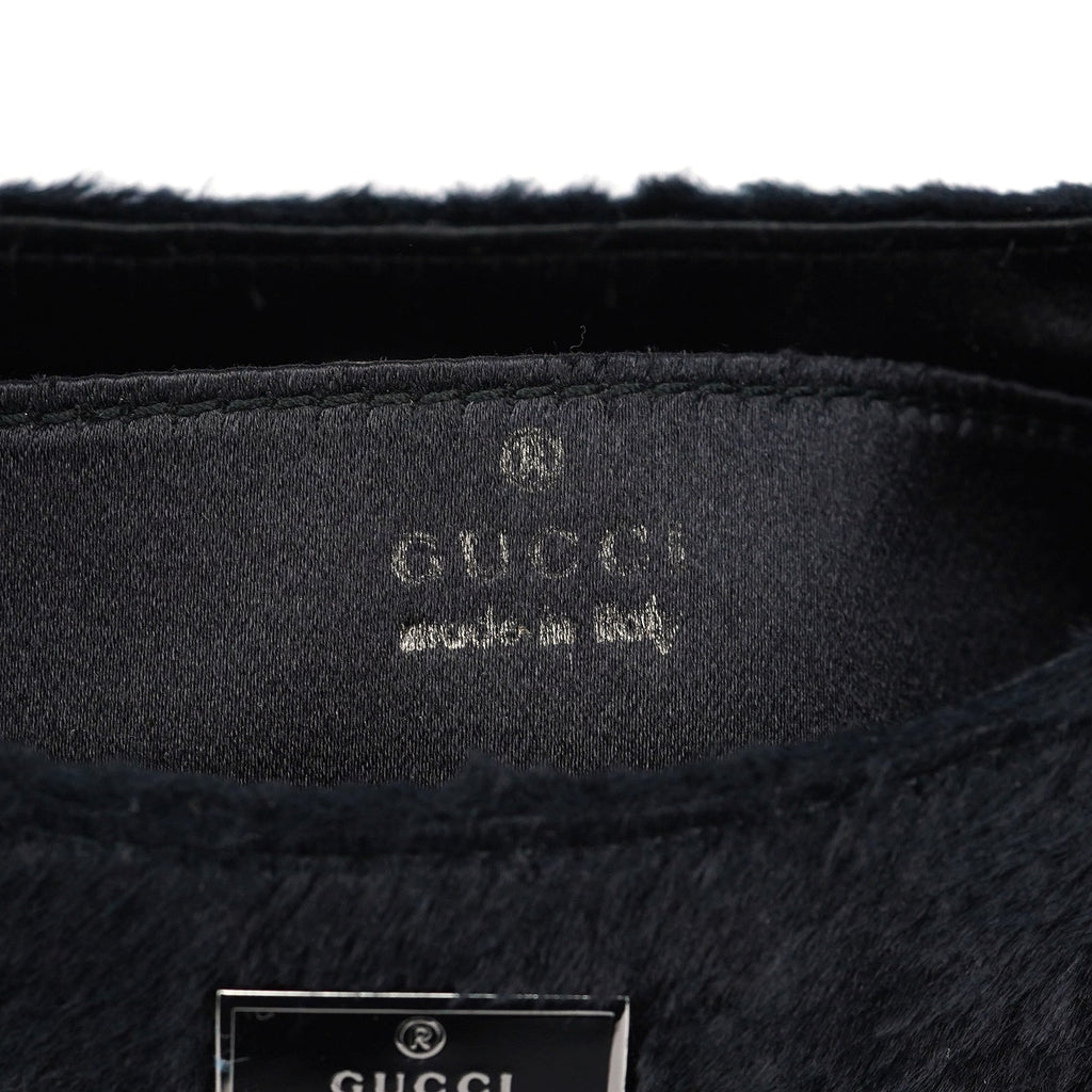Black Faux Fur Bamboo Shoulder Bag