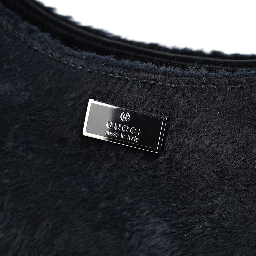 Black Faux Fur Bamboo Shoulder Bag