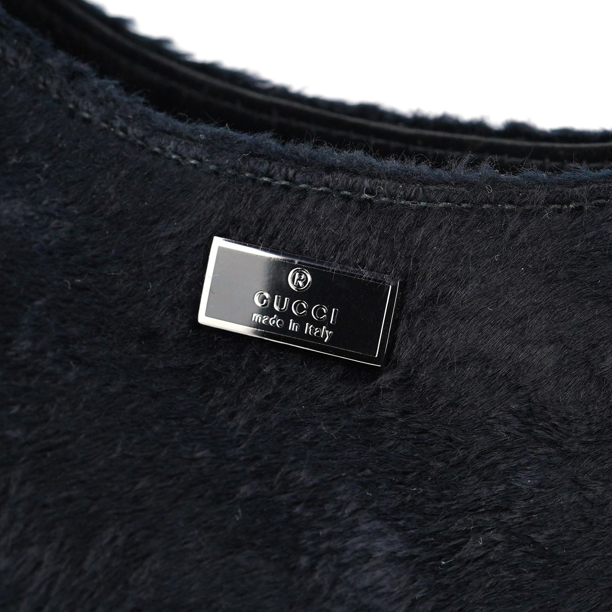 Black Faux Fur Bamboo Shoulder Bag