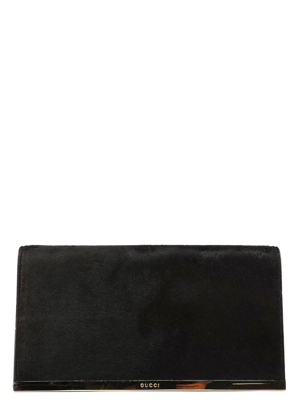 Dark Brown Fur Gold Plate Clutch Bag