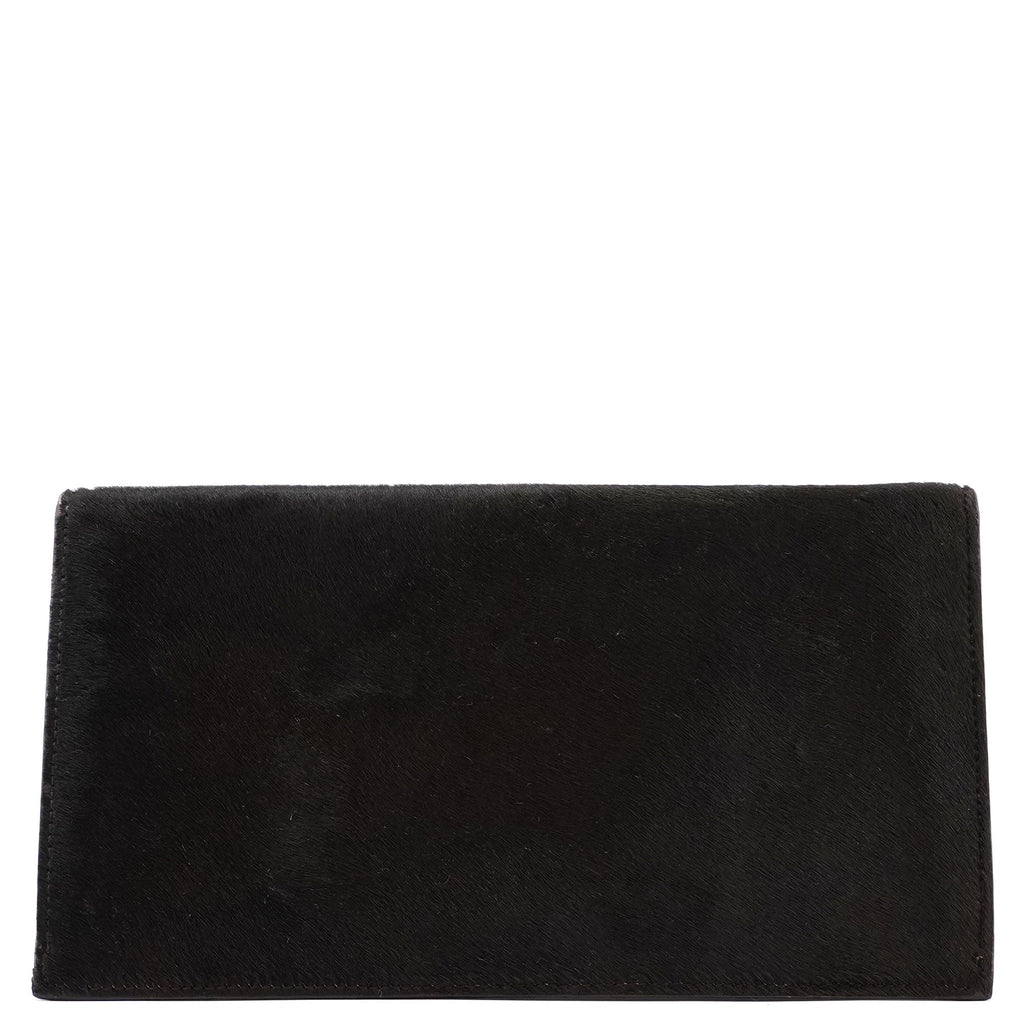 Dark Brown Fur Gold Plate Clutch Bag