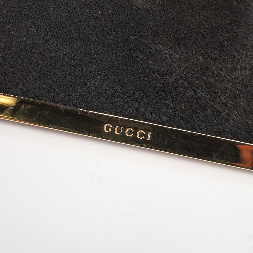 Dark Brown Fur Gold Plate Clutch Bag