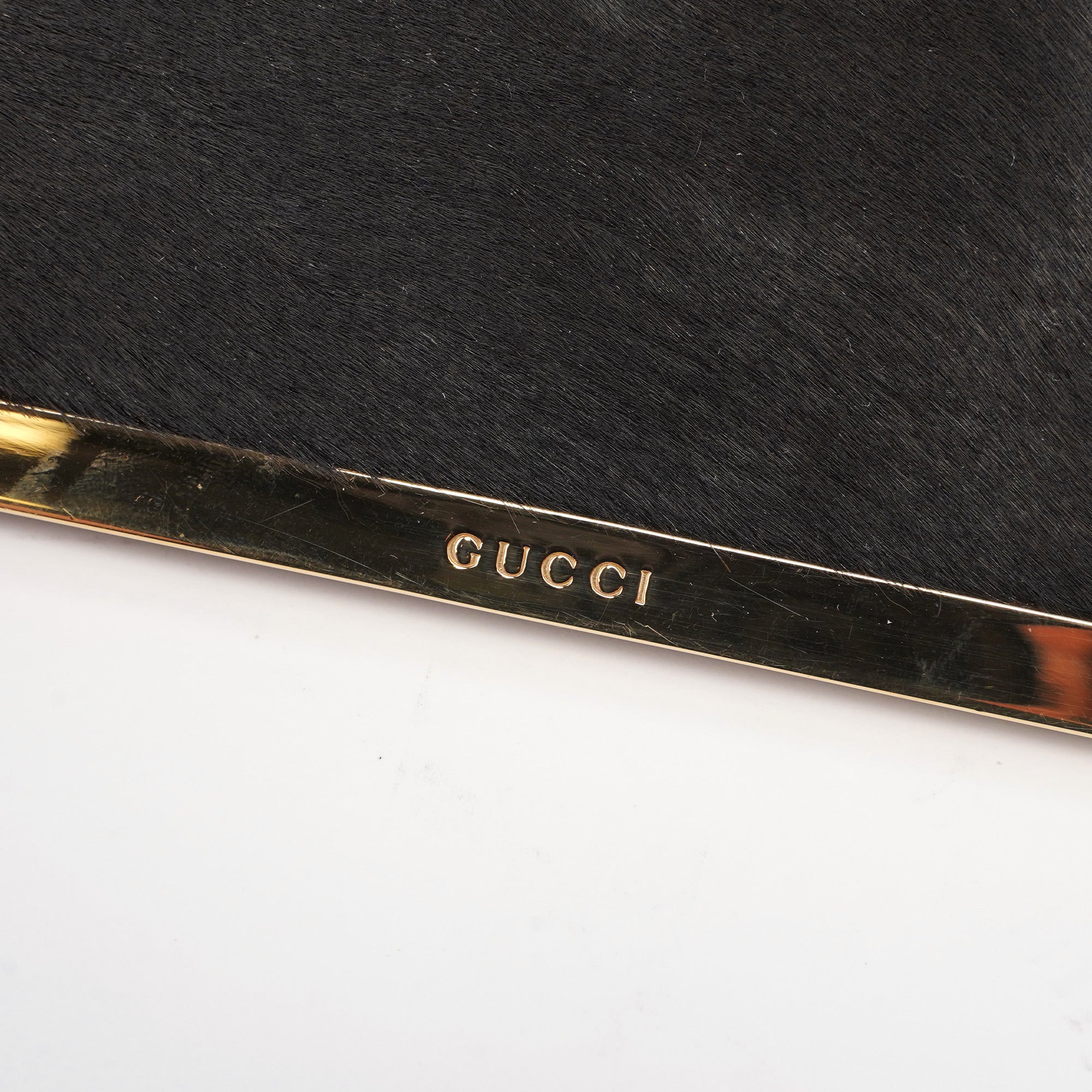 Dark Brown Fur Gold Plate Clutch Bag