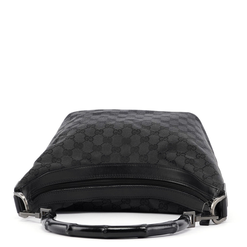 Black GG Canvas Bamboo Shoulder Bag