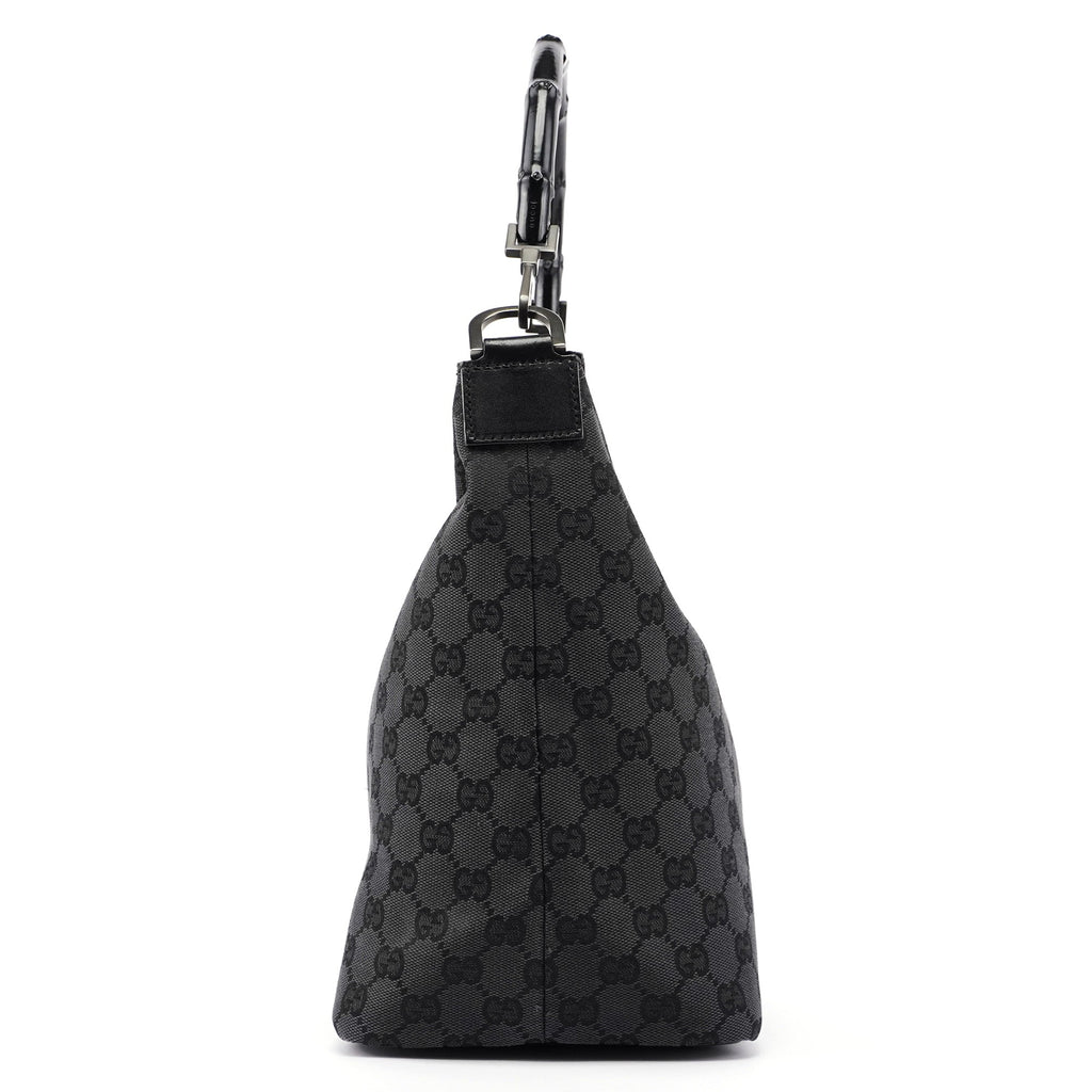 Black GG Canvas Bamboo Shoulder Bag