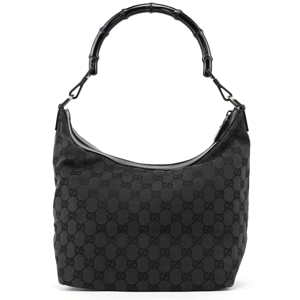 Black GG Canvas Bamboo Shoulder Bag