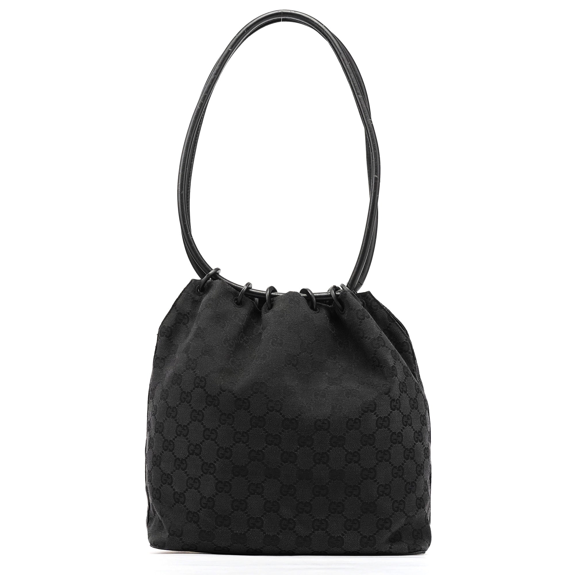 Black GG Canvas Drawstring Shoulder Bag