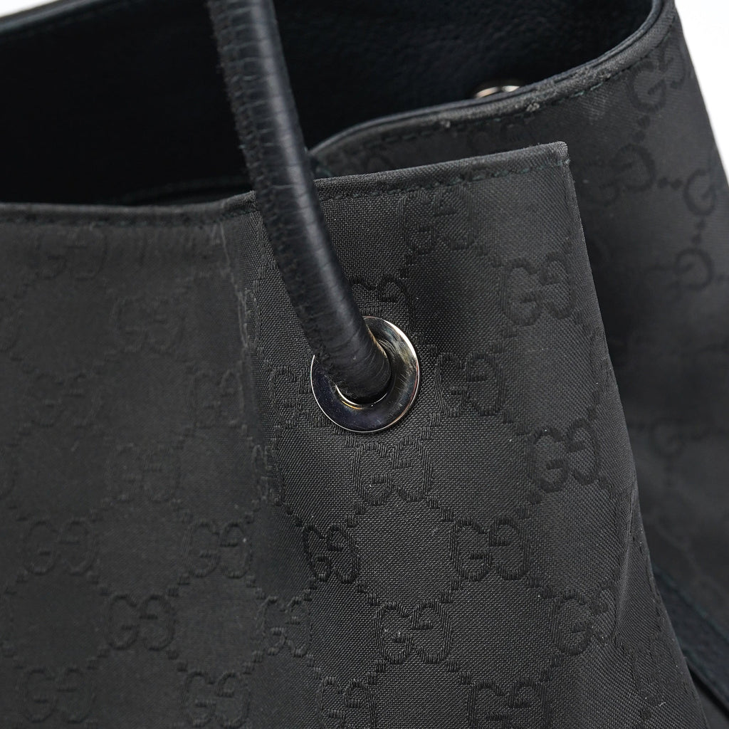 Black GG Canvas Leather Tote Bag