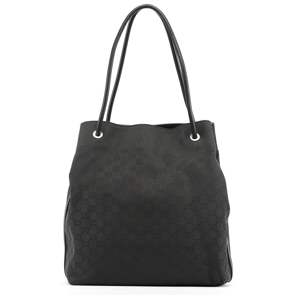Black GG Canvas Leather Tote Bag