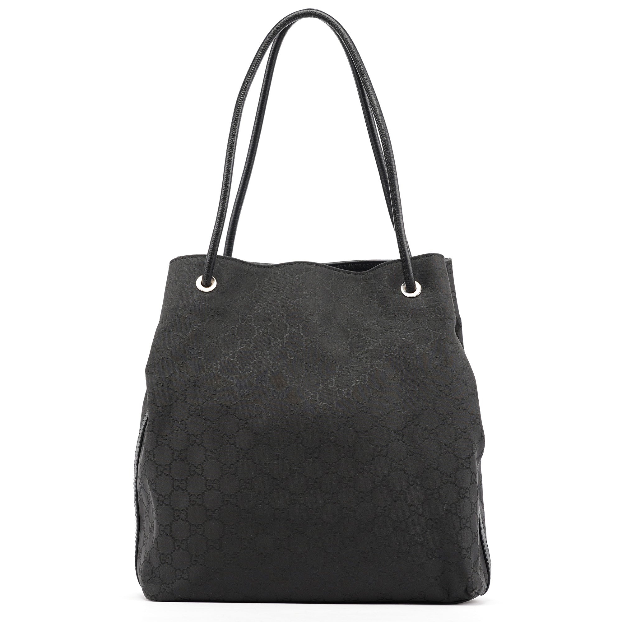 Black GG Canvas Leather Tote Bag