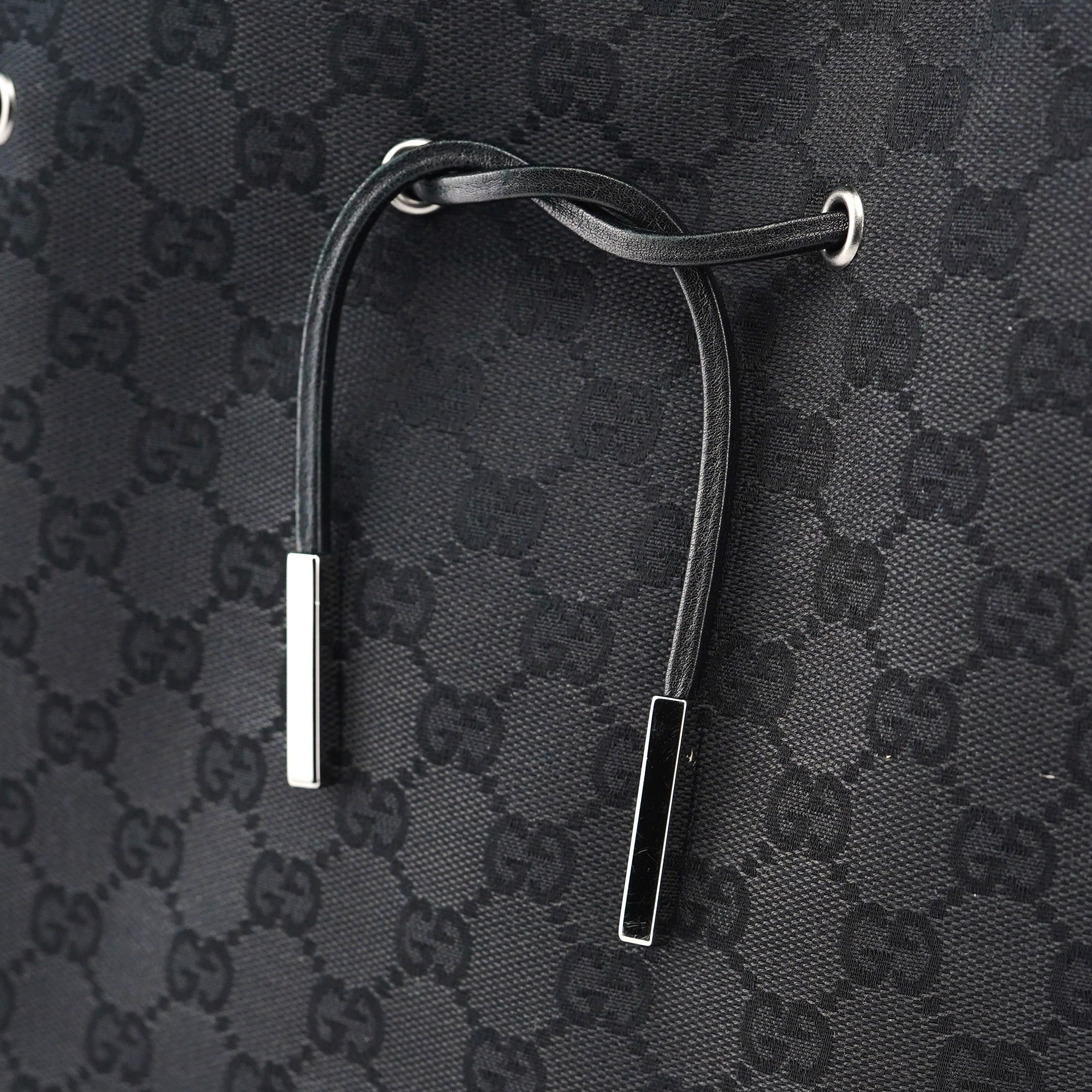 Black GG Drawstring Tote Bag