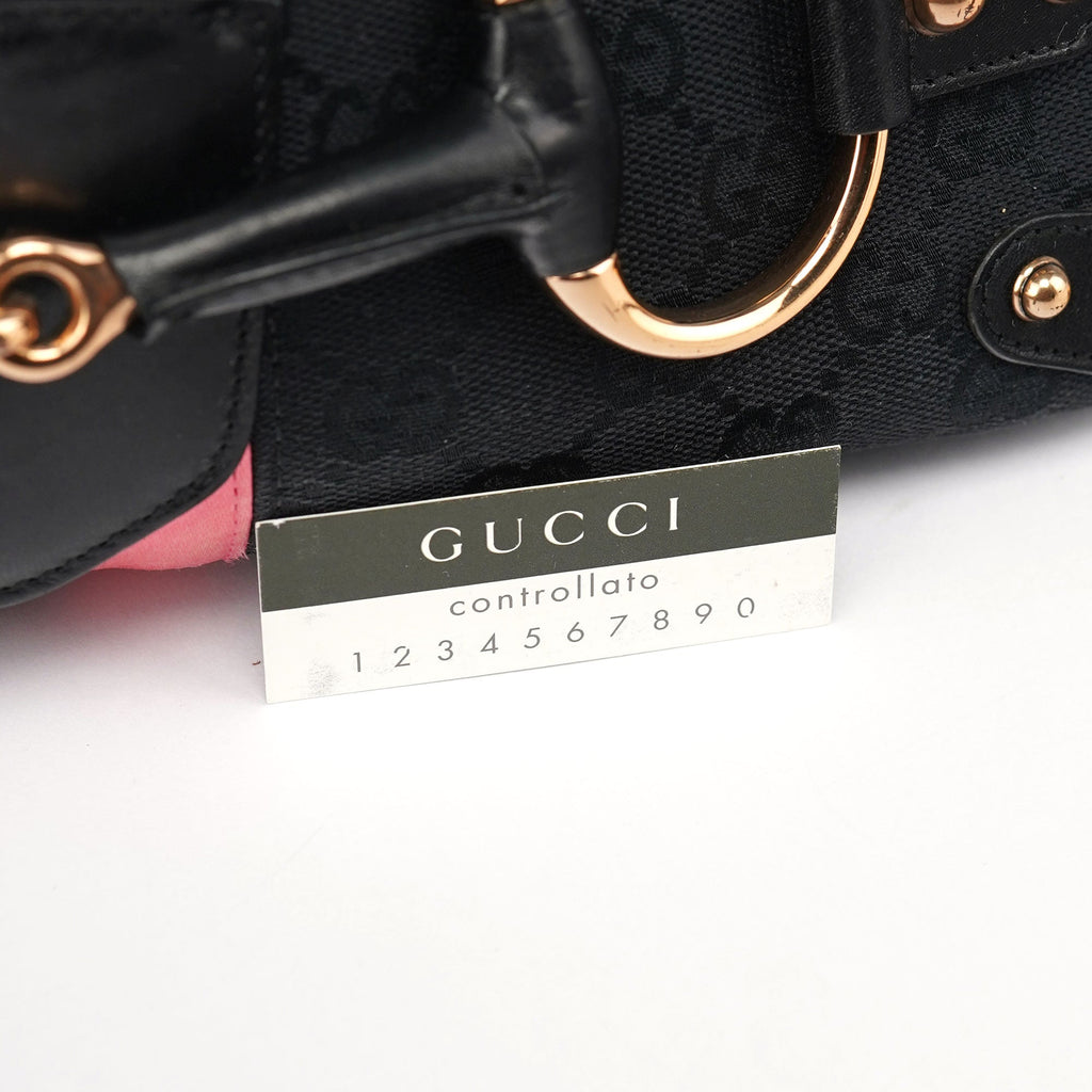 Black GG Satin Horsebit Shoulder Bag