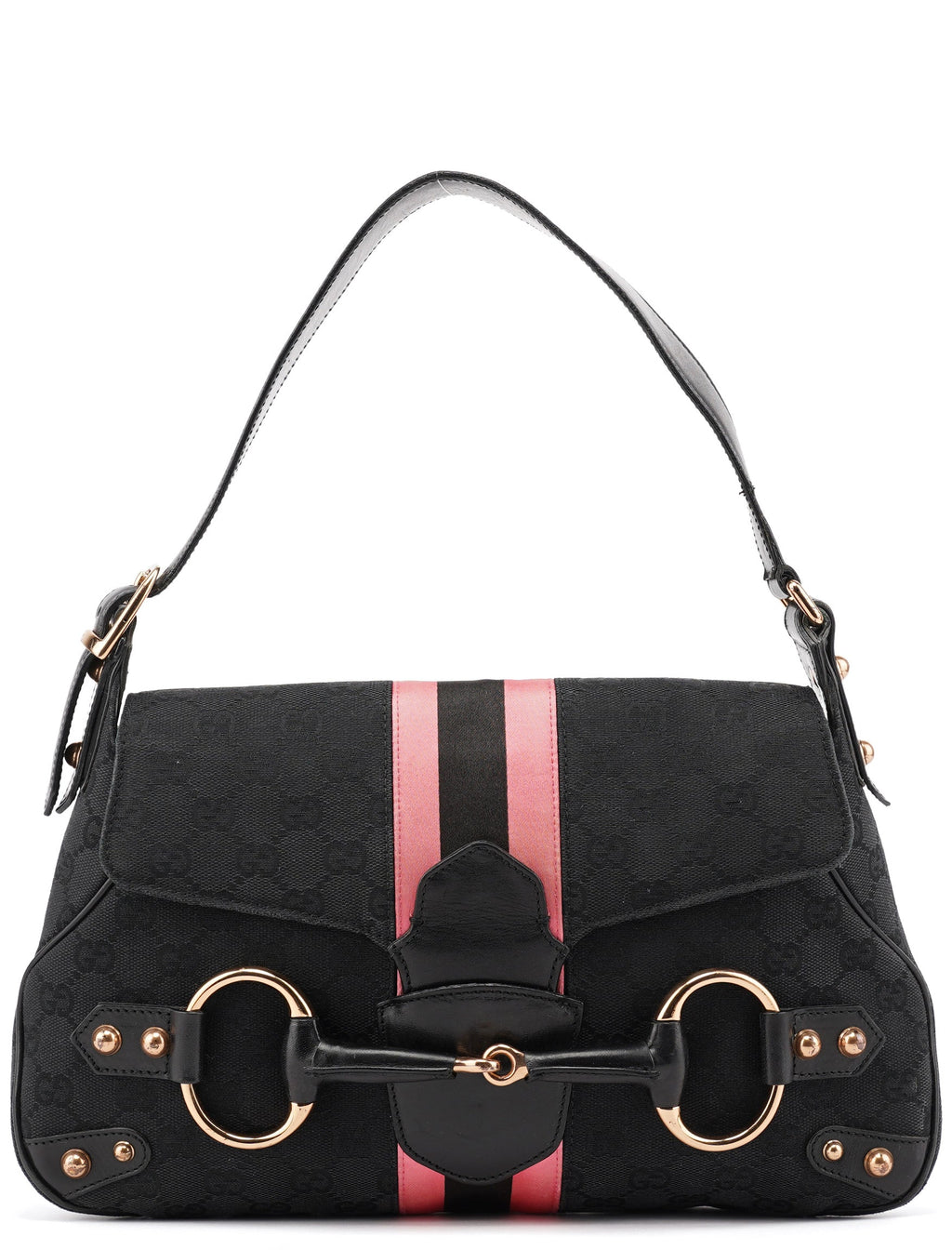 Black GG Satin Horsebit Shoulder Bag
