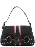 Black GG Satin Horsebit Shoulder Bag