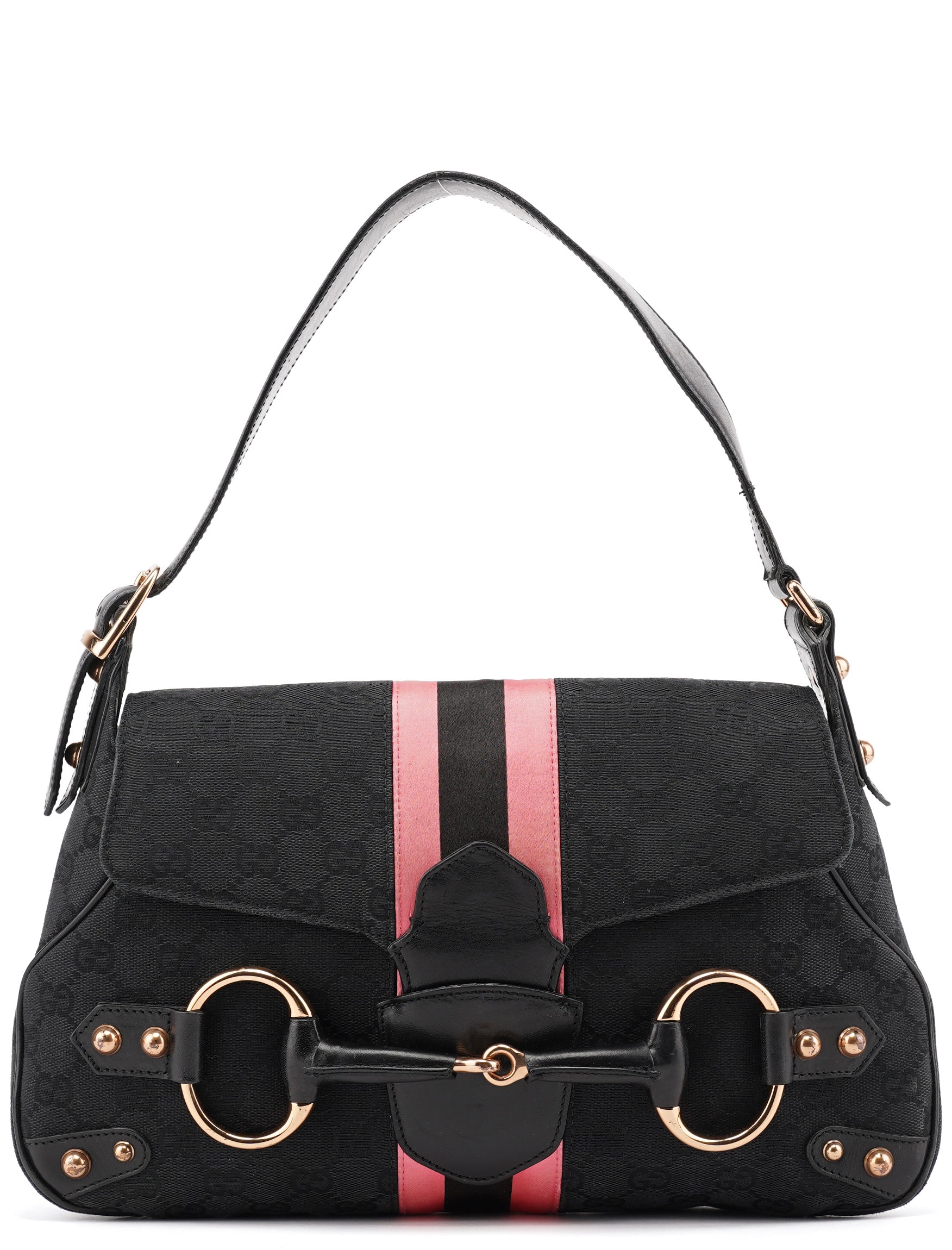 Black GG Satin Horsebit Shoulder Bag