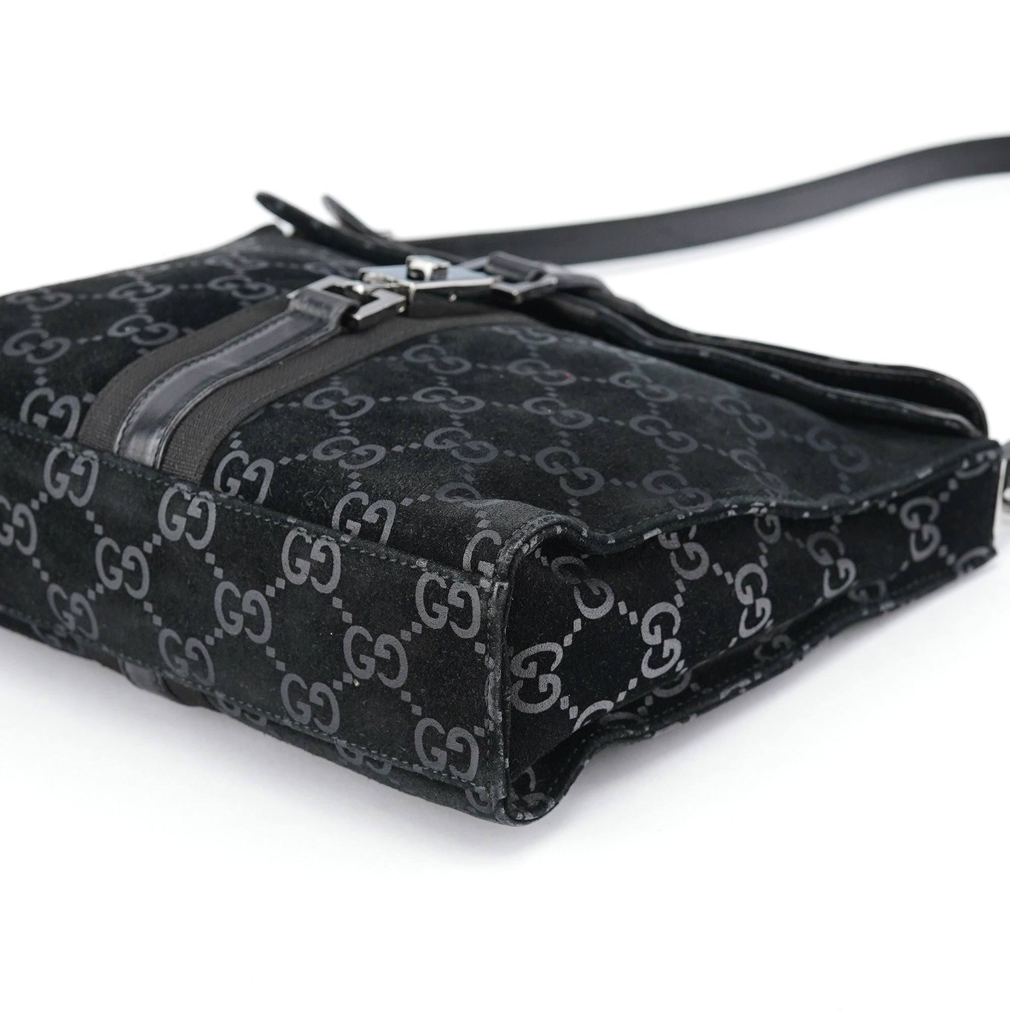 Black GG Suede Jackie Shoulder Bag