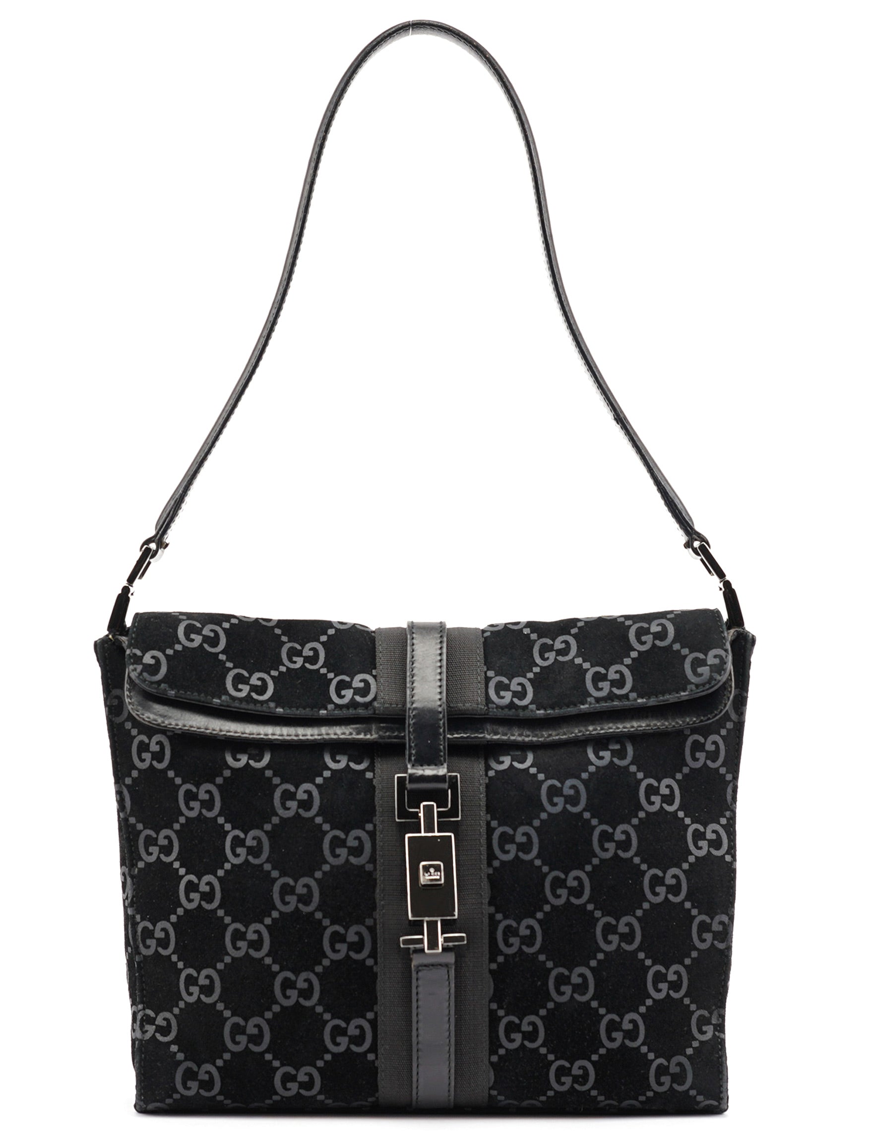 Black GG Suede Jackie Shoulder Bag