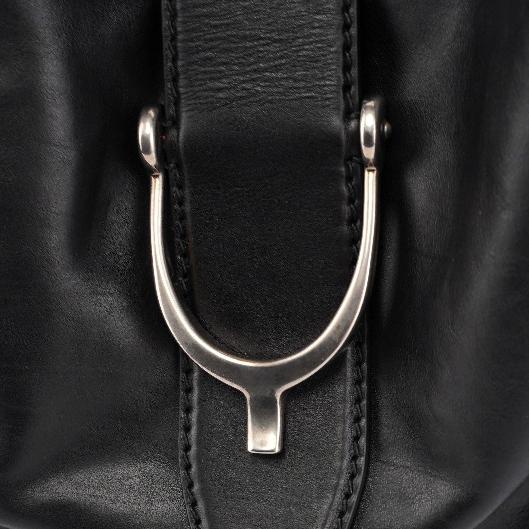 Black Lambskin Horsebit Shoulder Bag
