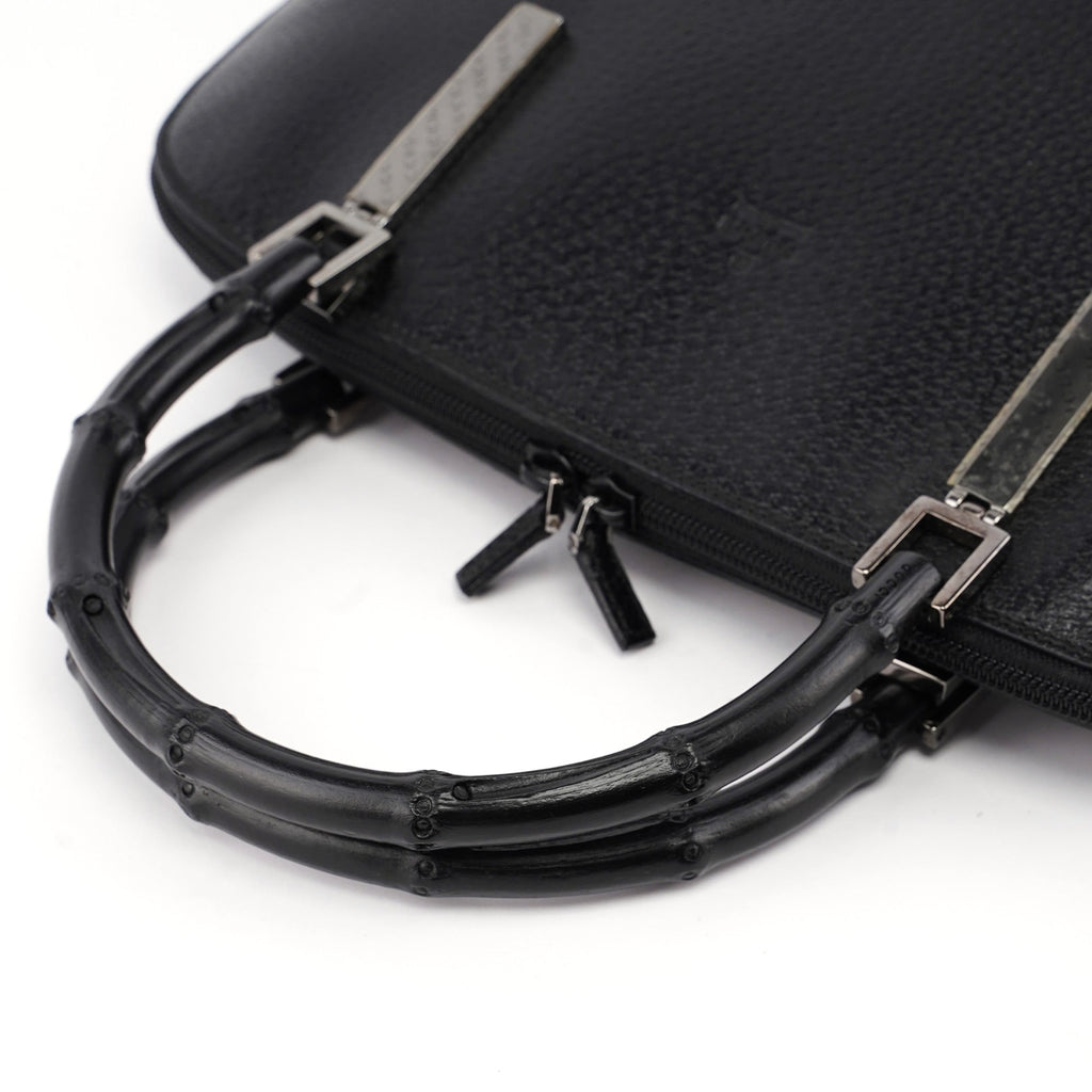 Black Leather Bamboo 2-Way Tote