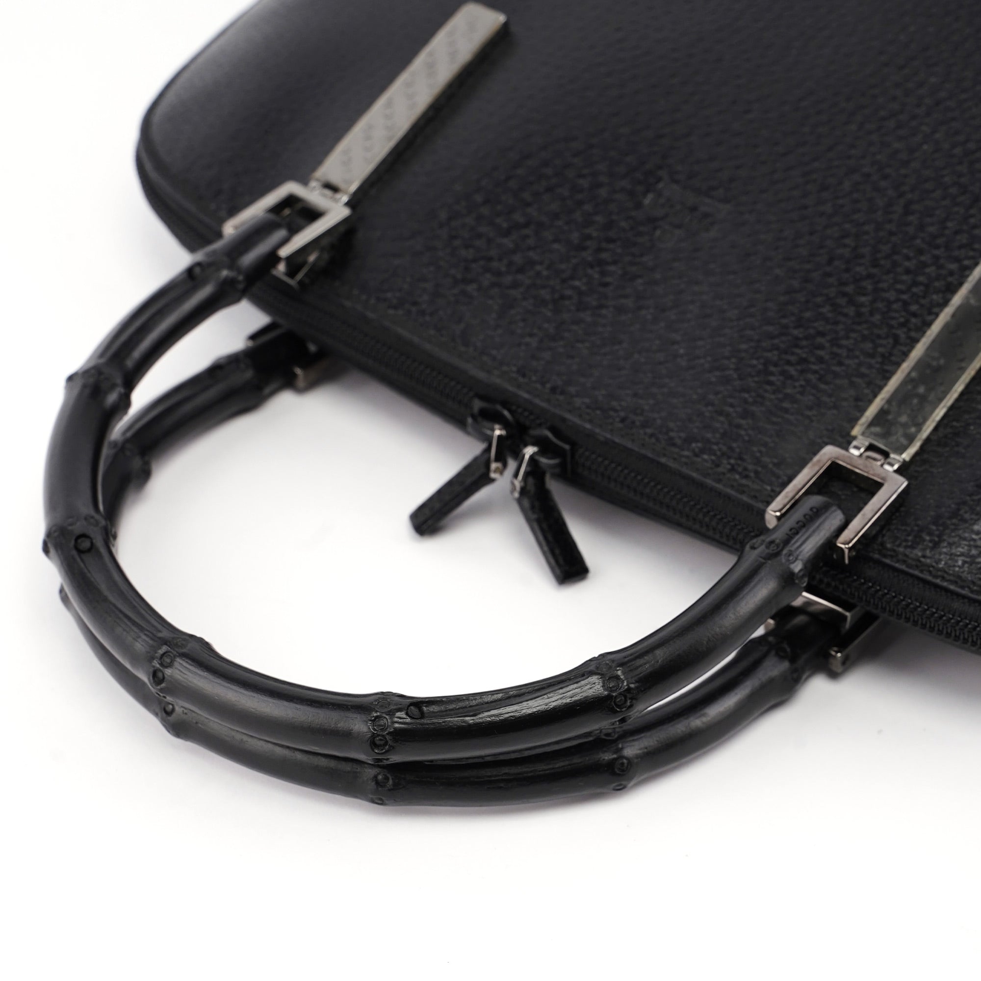 Black Leather Bamboo 2-Way Tote