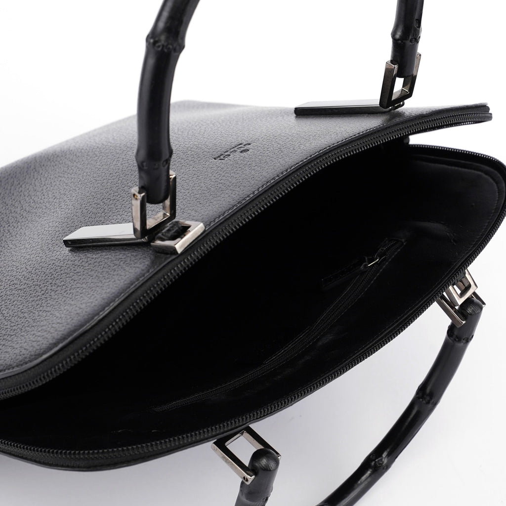 Black Leather Bamboo 2-Way Tote