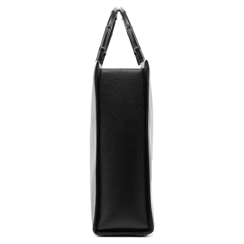 Black Leather Bamboo 2-Way Tote Bag