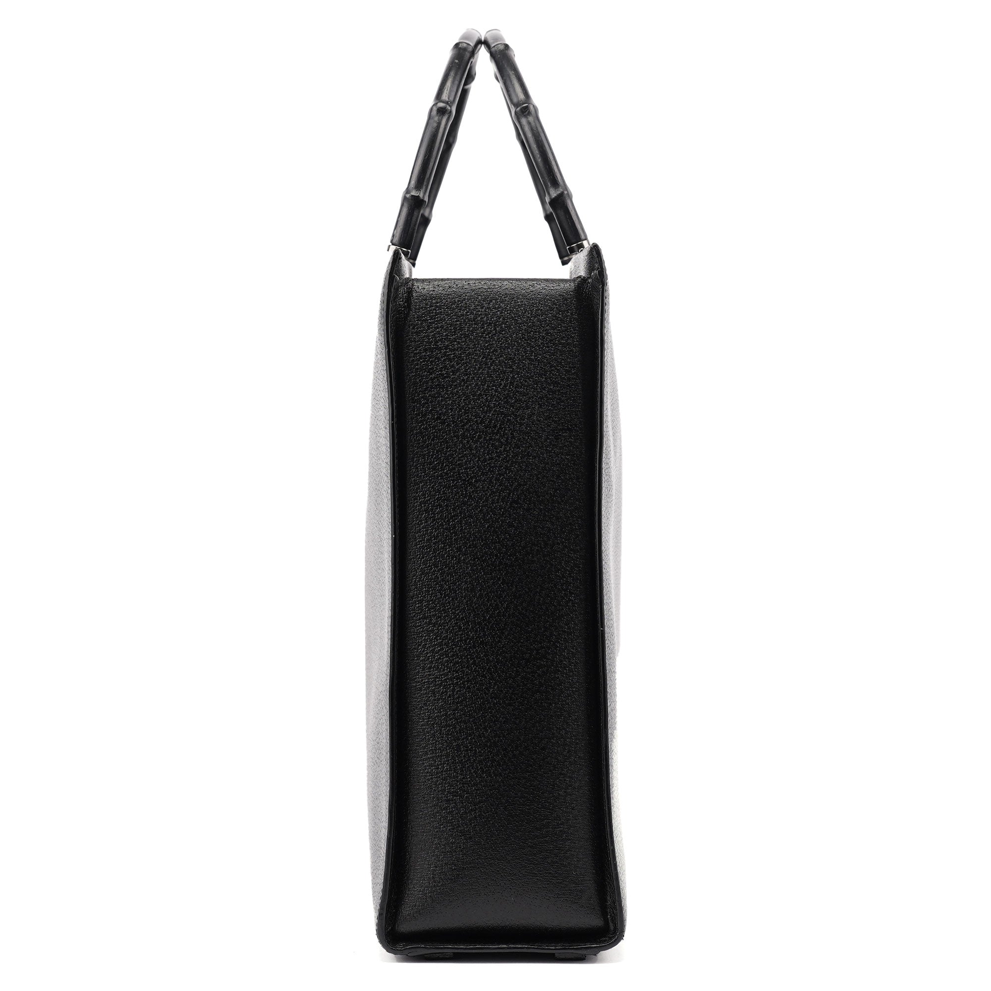 Black Leather Bamboo 2-Way Tote Bag