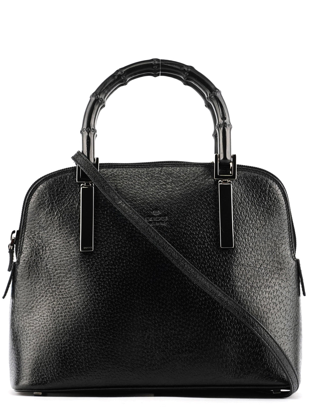 Black Leather Bamboo 2-Way Tote Bag