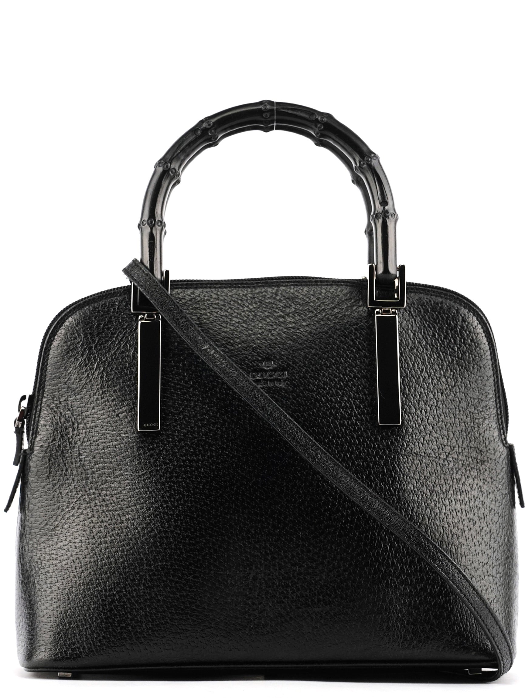 Black Leather Bamboo 2-Way Tote Bag