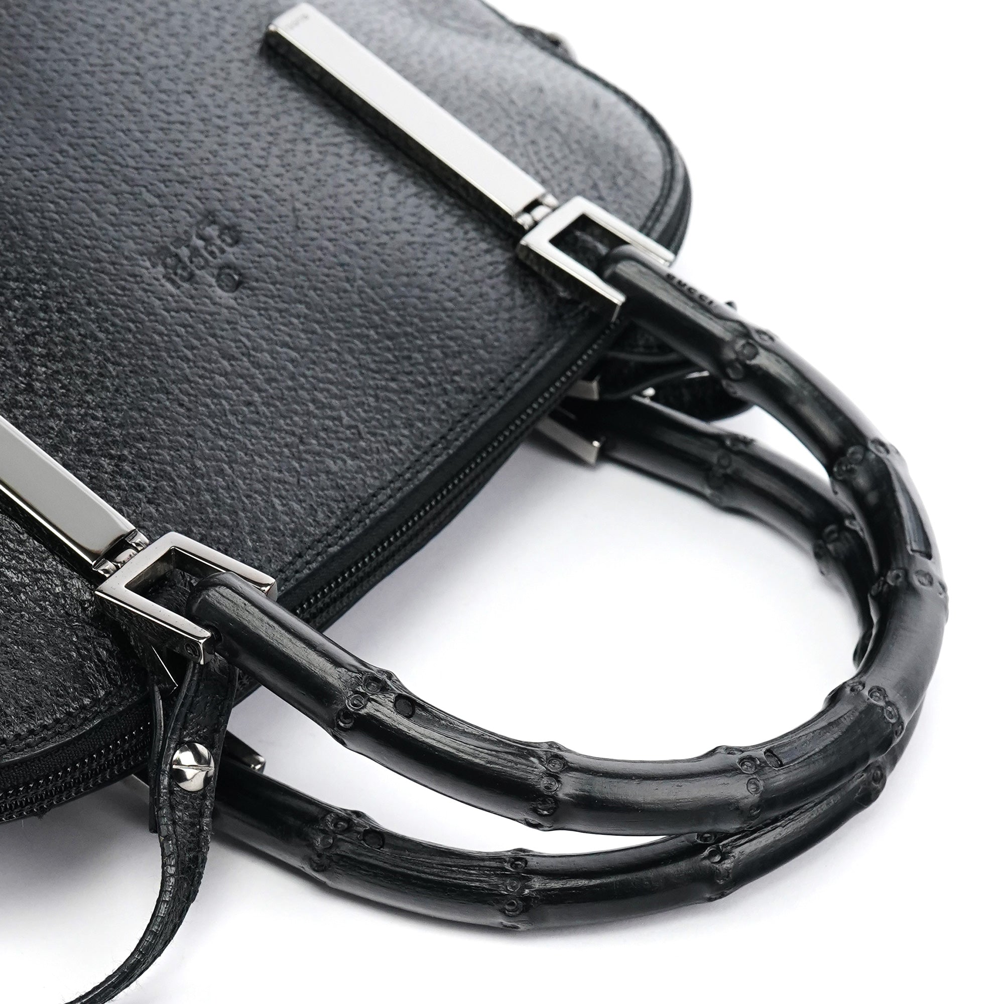 Black Leather Bamboo 2-Way Tote Bag