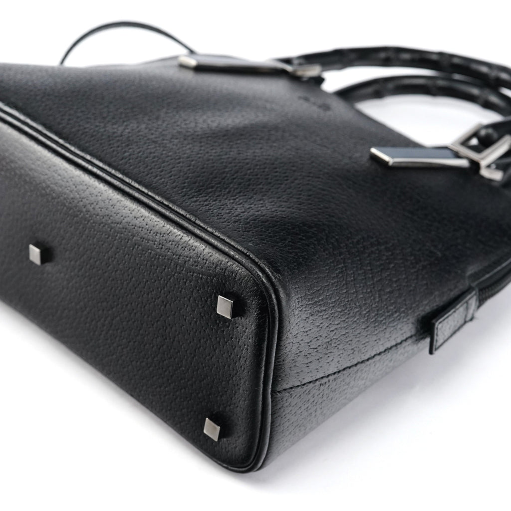 Black Leather Bamboo 2-Way Tote Bag