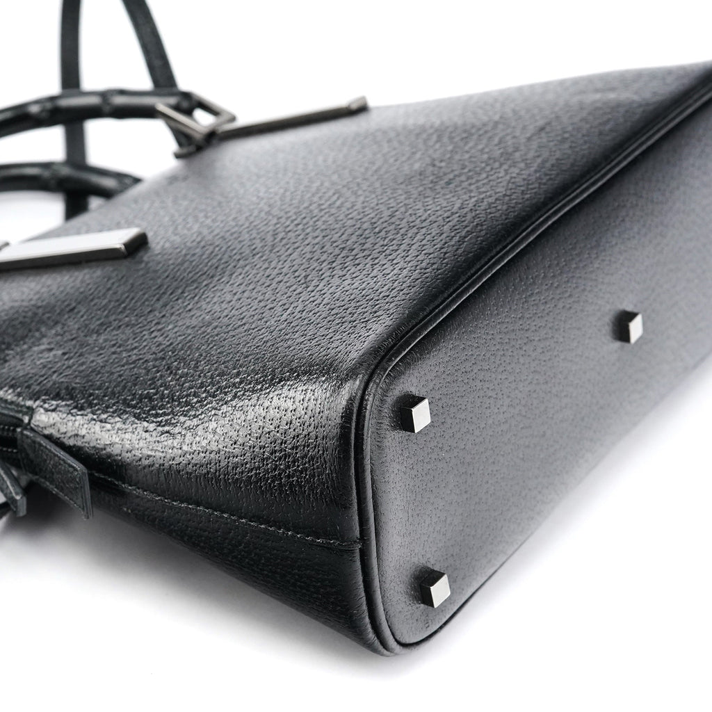 Black Leather Bamboo 2-Way Tote Bag