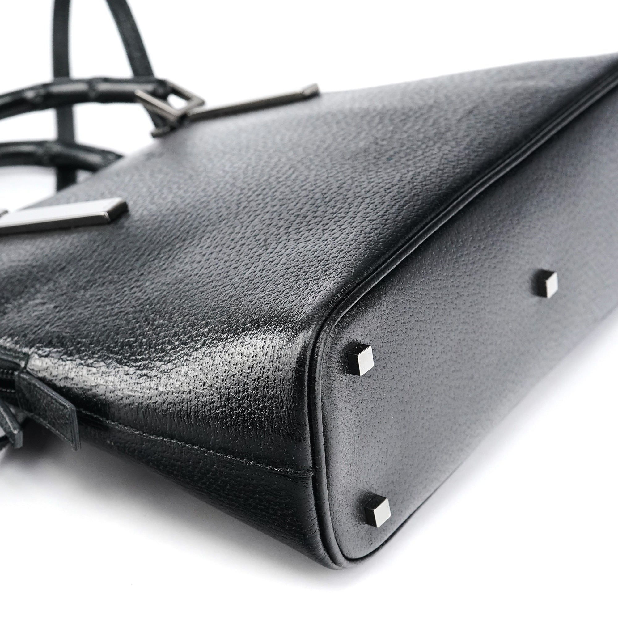 Black Leather Bamboo 2-Way Tote Bag