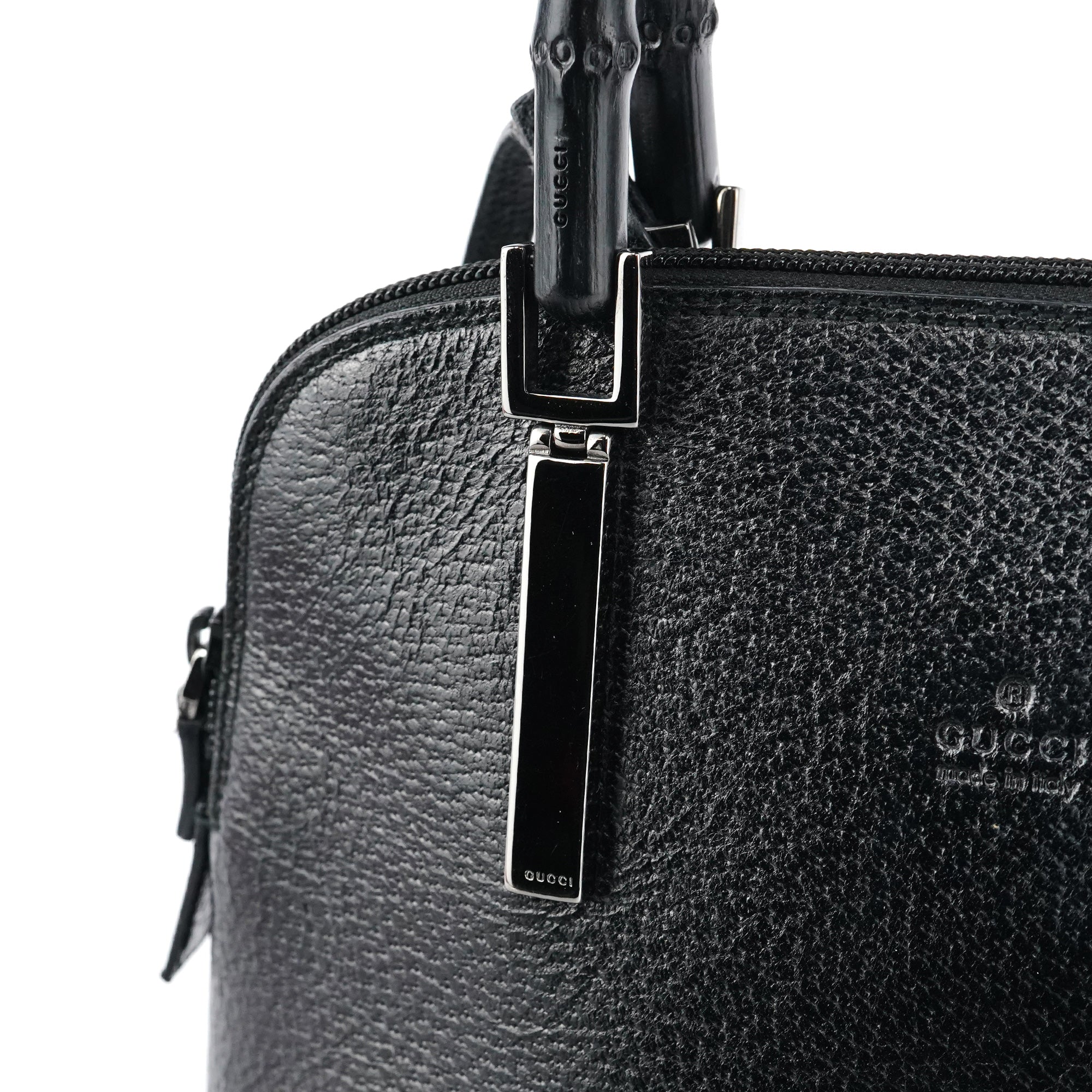 Black Leather Bamboo 2-Way Tote Bag