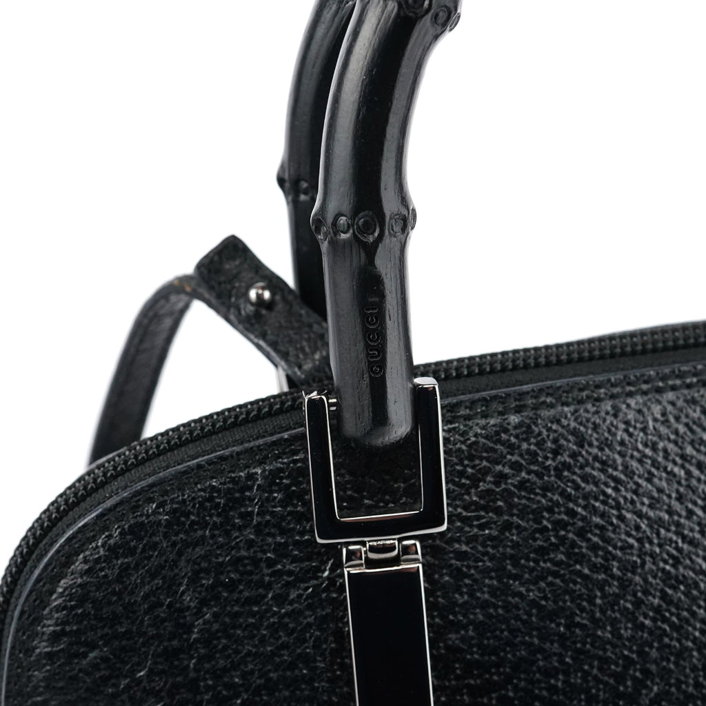 Black Leather Bamboo 2-Way Tote Bag