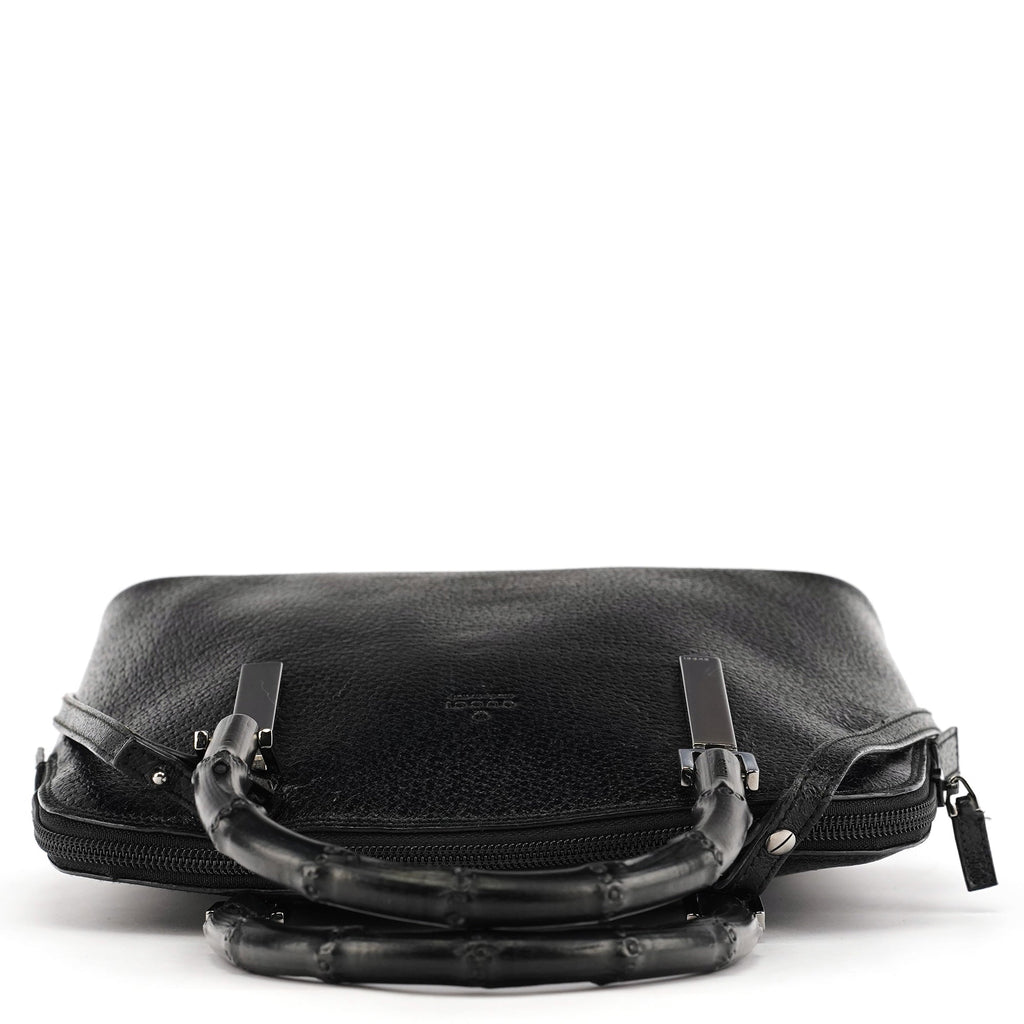 Black Leather Bamboo 2-Way Tote Bag