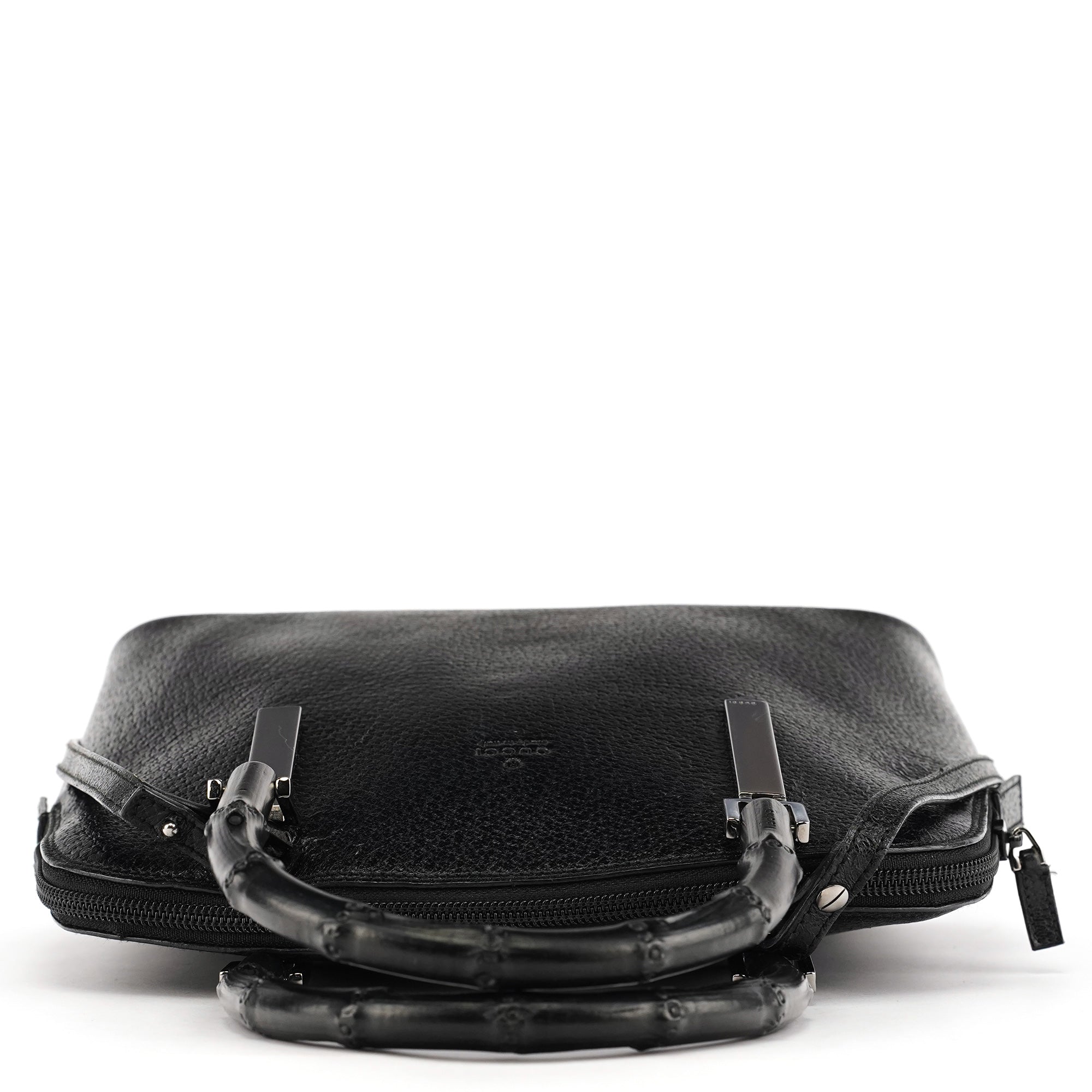 Black Leather Bamboo 2-Way Tote Bag