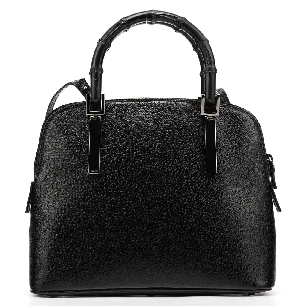 Black Leather Bamboo 2-Way Tote Bag