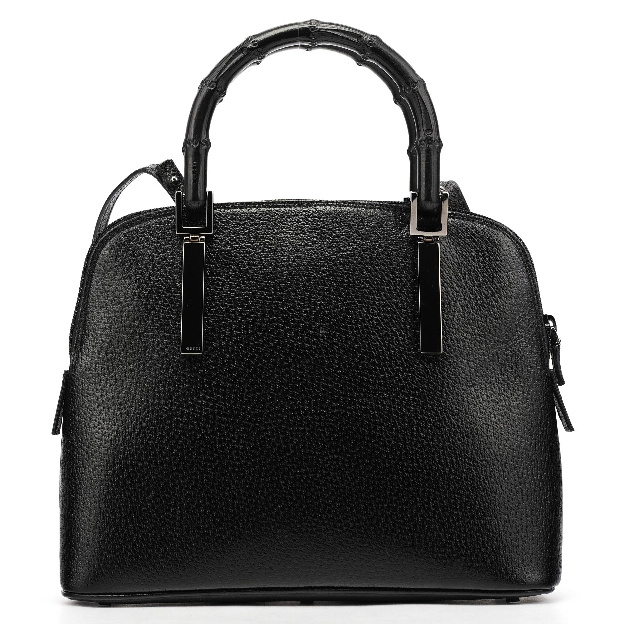 Black Leather Bamboo 2-Way Tote Bag
