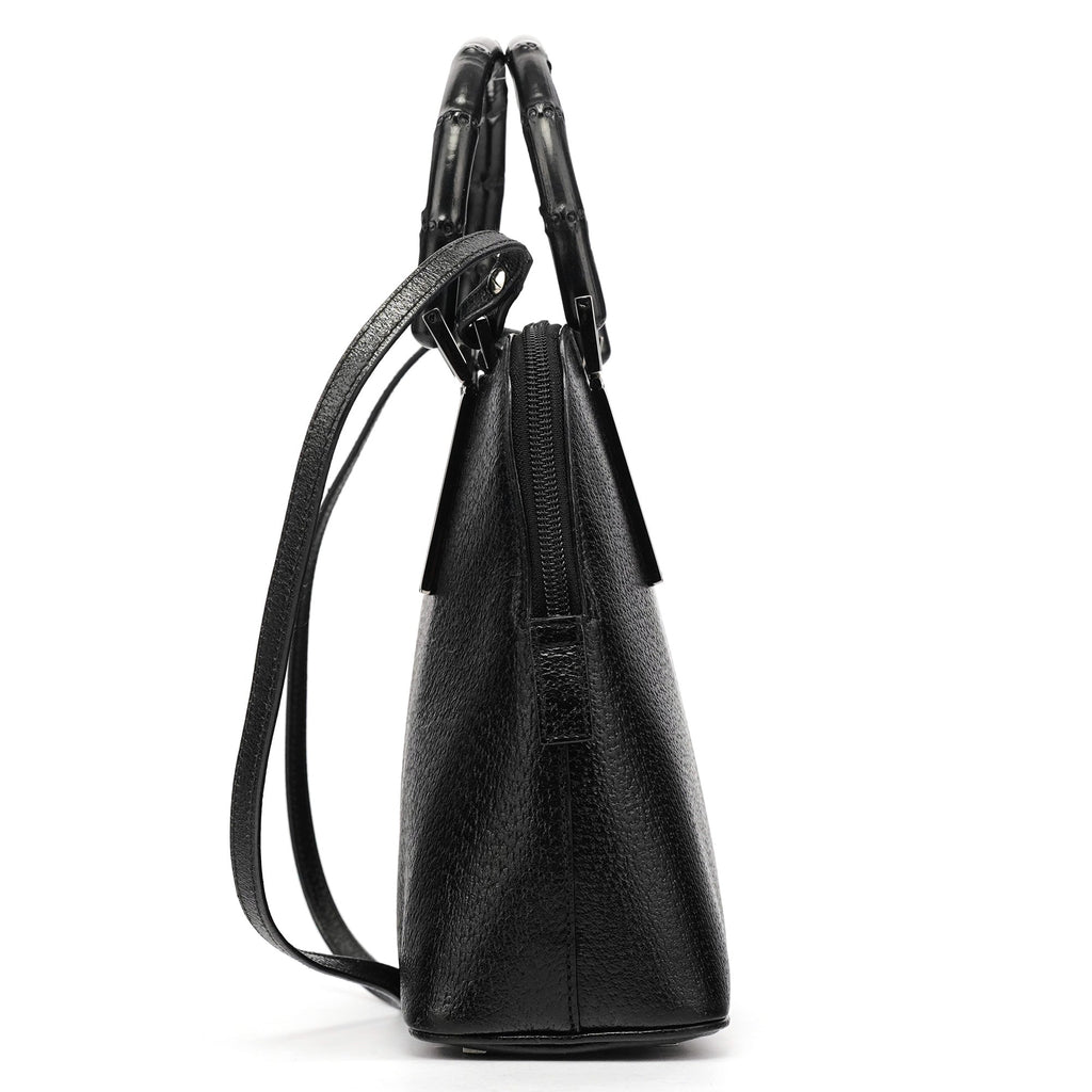 Black Leather Bamboo 2-Way Tote Bag