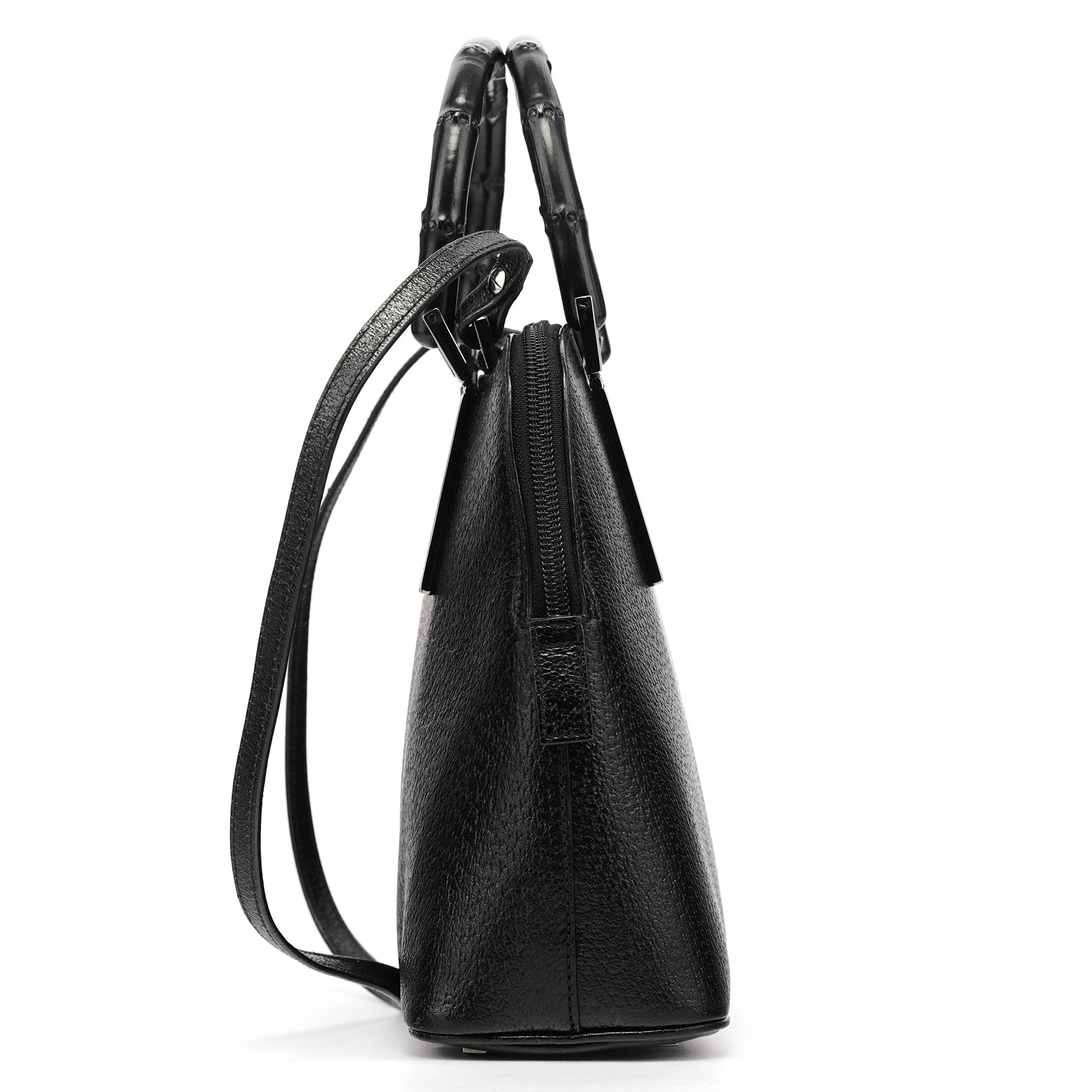 Black Leather Bamboo 2-Way Tote Bag
