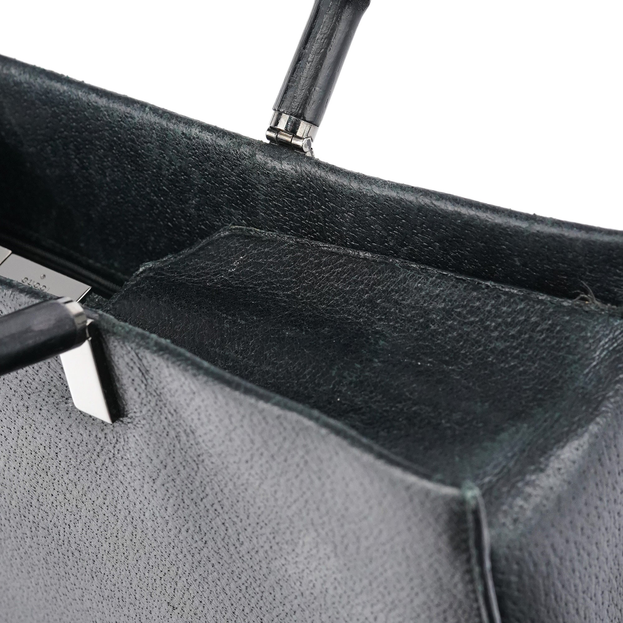 Black Leather Bamboo 2-Way Tote Bag
