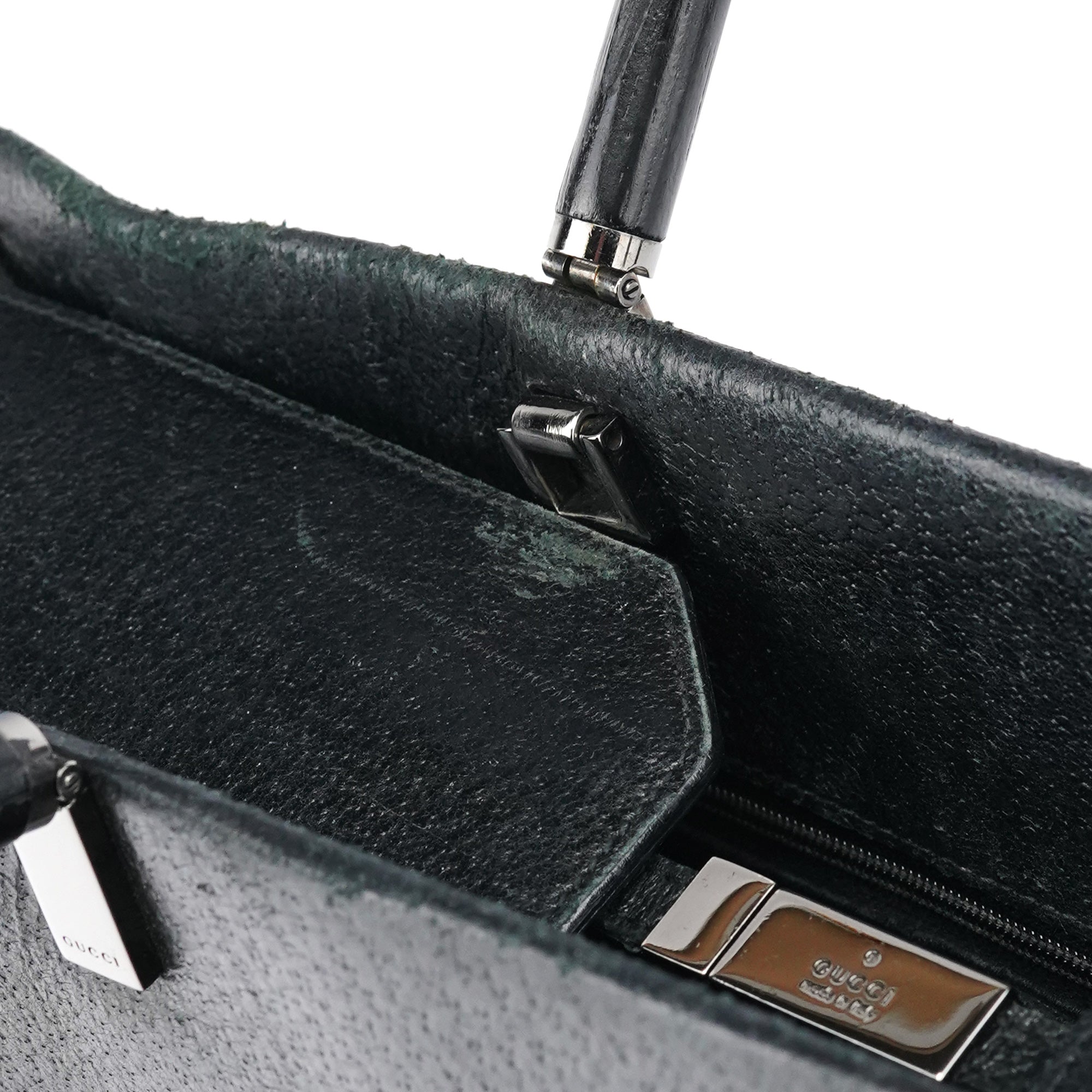 Black Leather Bamboo 2-Way Tote Bag