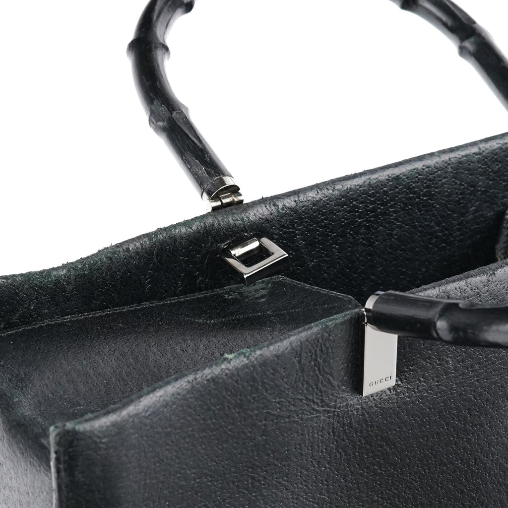 Black Leather Bamboo 2-Way Tote Bag