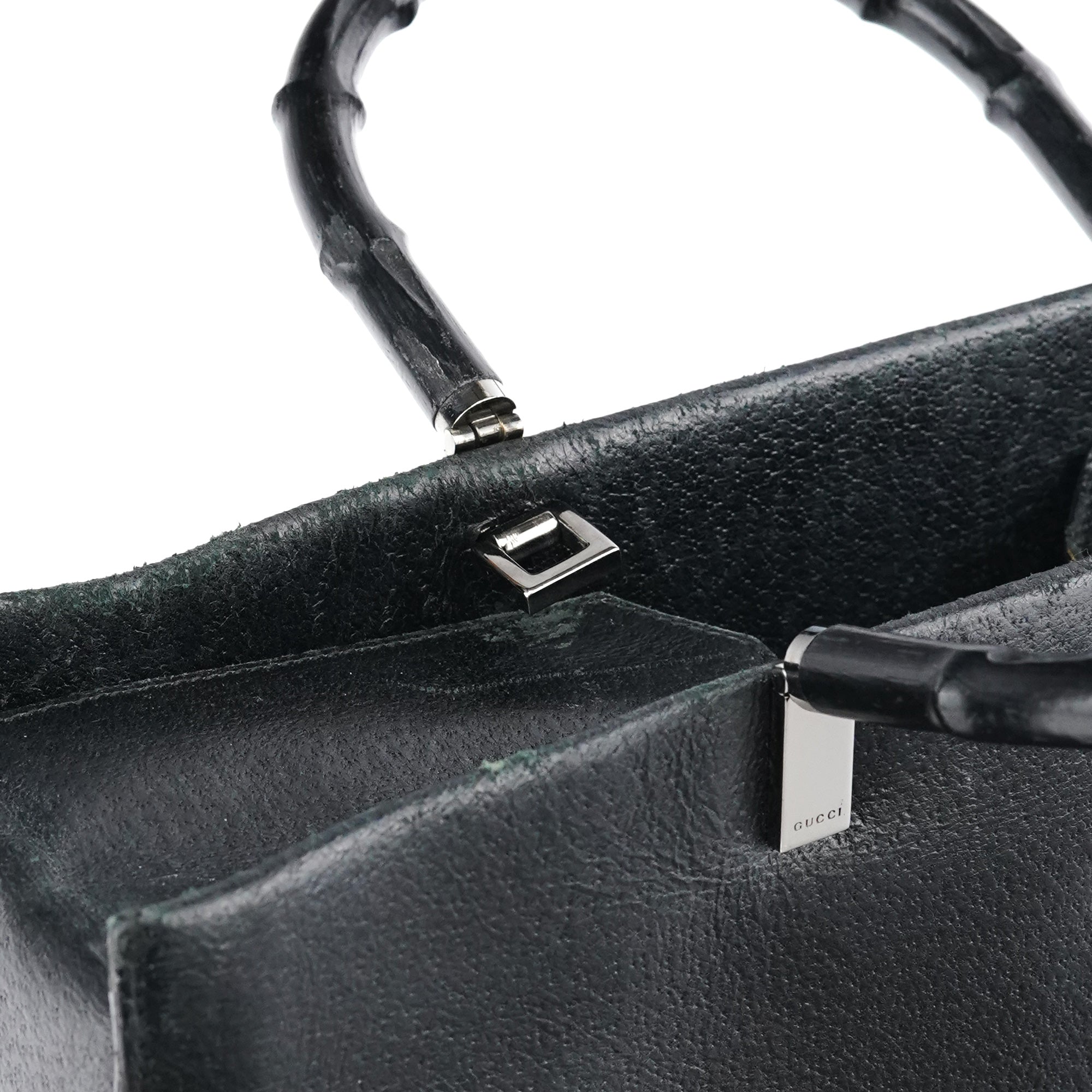 Black Leather Bamboo 2-Way Tote Bag
